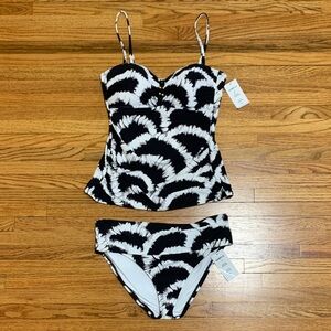 La Blanca swimsuit - strapless bandeau tankini top bathing suit black and white